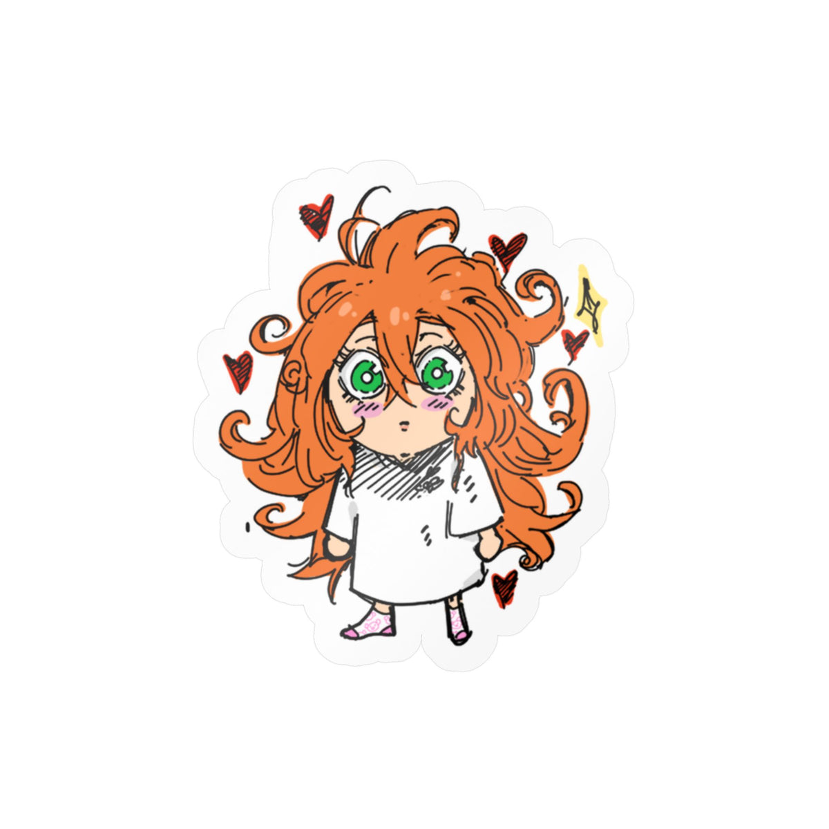 Fluffy Red-Haired Chibi Girl Sticker by ; in3e sketch  | Kiss-Cut Vinyl Decal