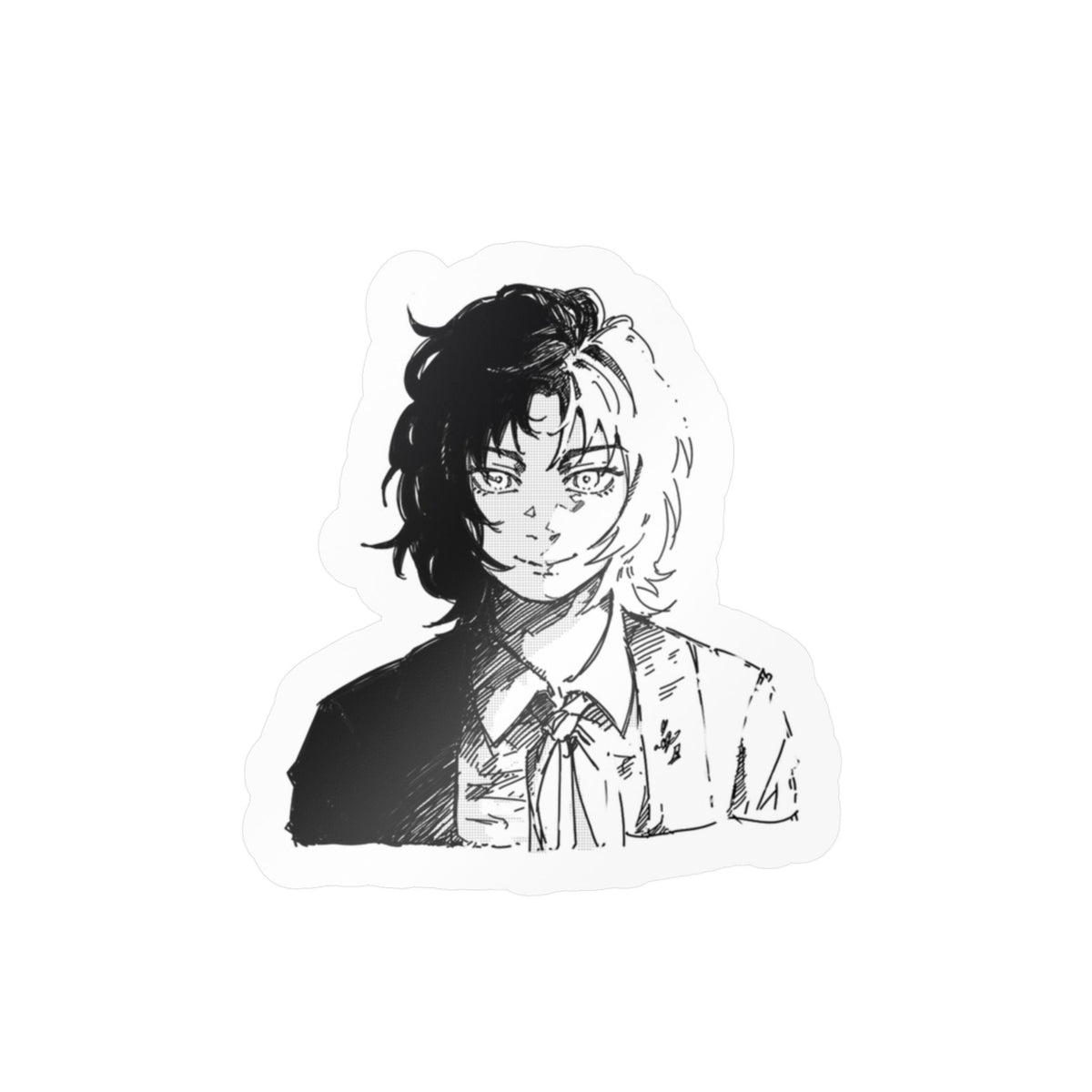 Anime Split-Face Character fanart by; in3e sketch Kiss-Cut Vinyl Sticker
