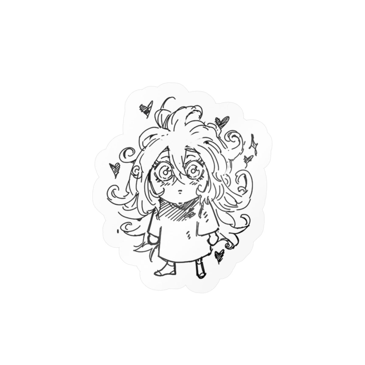 (Clear)Fluffy Red-Haired Chibi Girl Sticker by ; in3e sketch  | Kiss-Cut Vinyl Decal